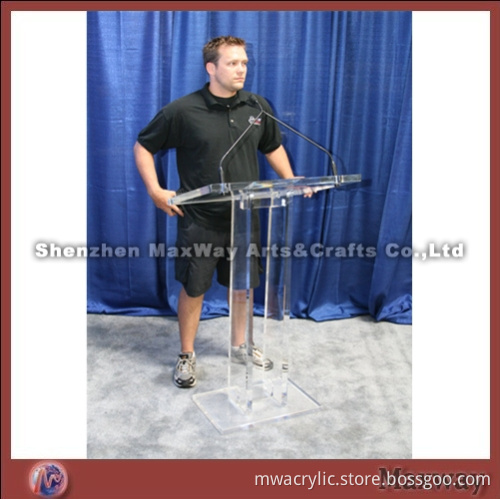 Clear square stable lucite/acrylic lectern with microphones